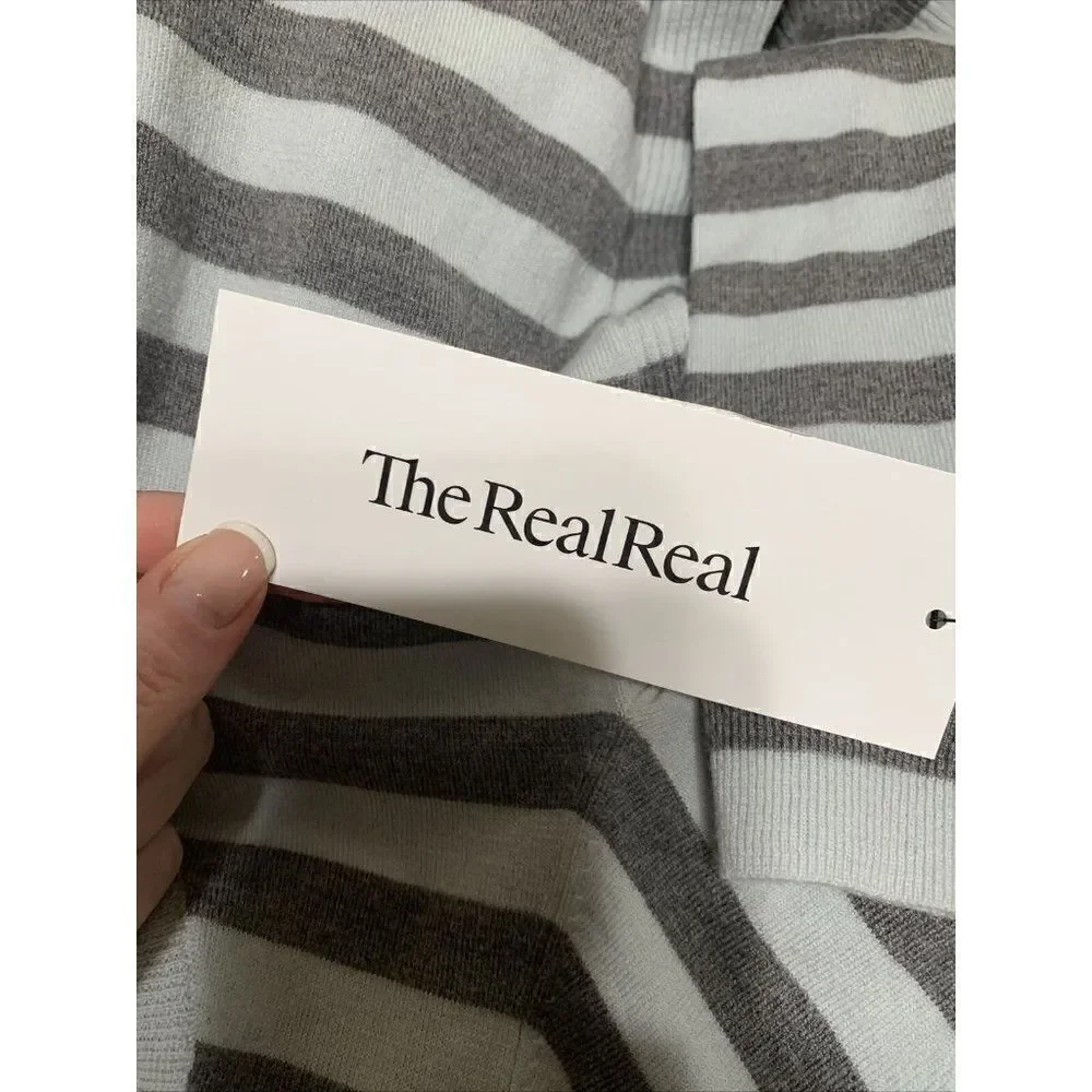 Theory Authentic Light Blue Gray Striped Long Sleeve Wool Top Sweater Small